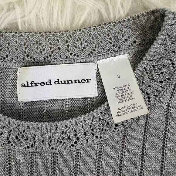 Alfred Dunner Vintage 90s Knit Grey Sliver Metallic Sweater Short Sleeve Shirt - Picture 4 of 9